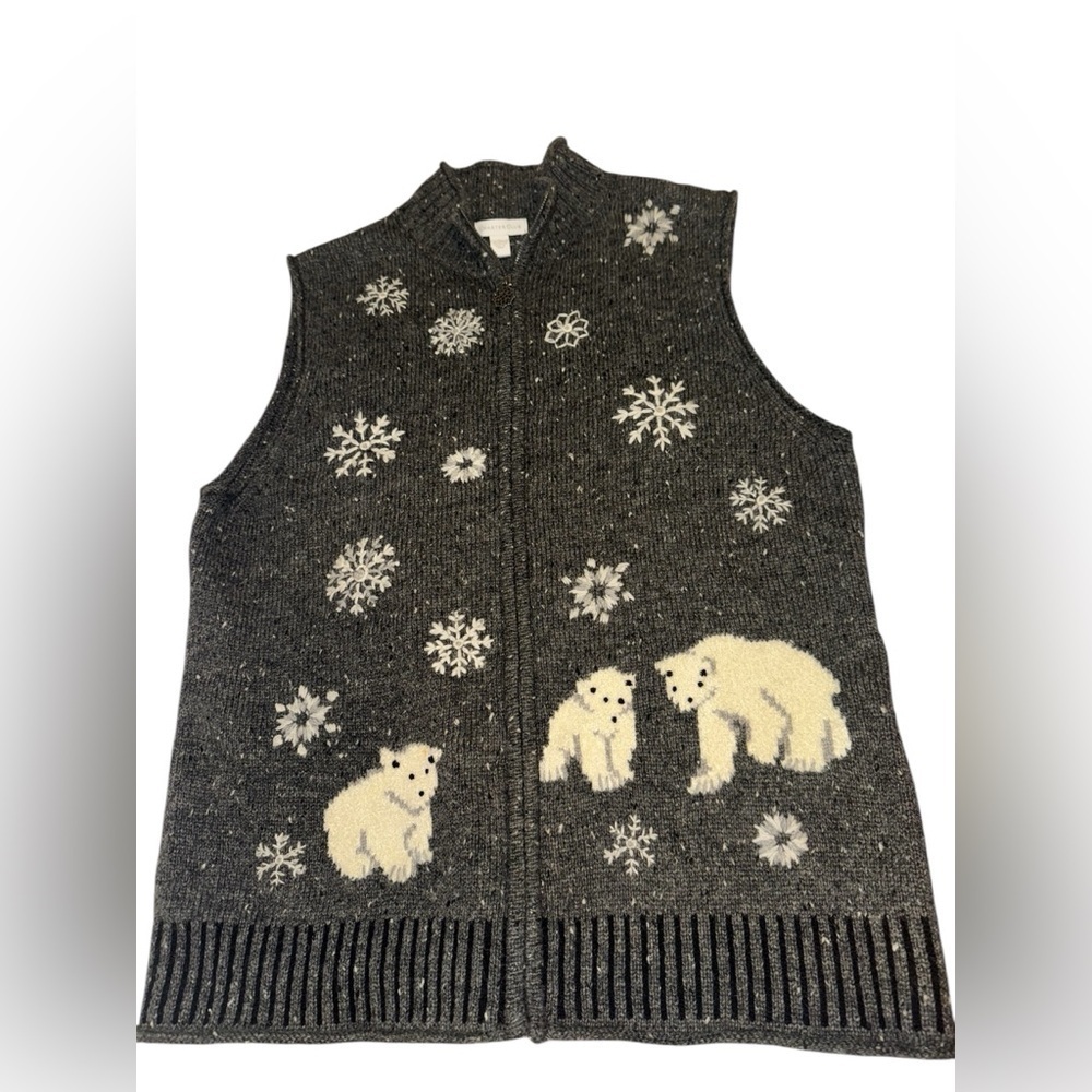 Charter Club Gray Polar Bear Snowflake Christmas Sweater Vest Size Large
